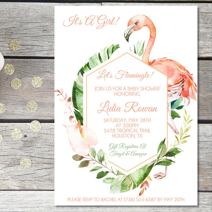 flamingo baby shower invitations tropical watercolor design