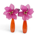 Flora Fuchsia Resin Floral Clip On Earring With Orange Drop