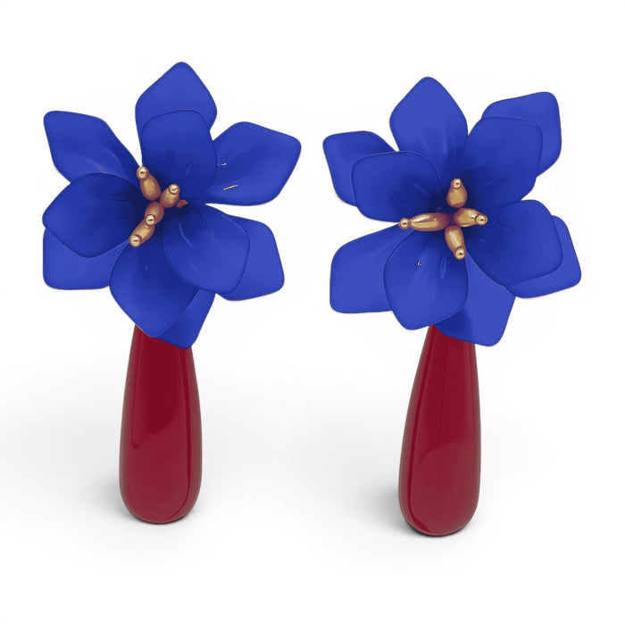 Flora Navy & Tortoise Resin Drop Clip Earrings