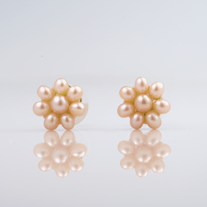 Freshwater Peach Colour Flower Pearl Stud Earring
