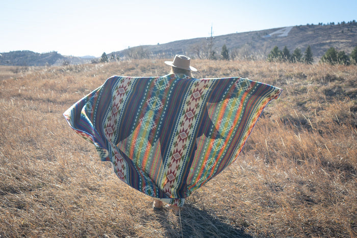 Bright multicolor vertical stripe alpaca blanket, view 8