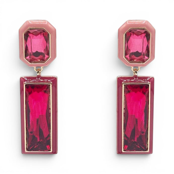 Gioia Pink And Red Enamel Edged Pink And Fuchsia Glass Stone Earrings