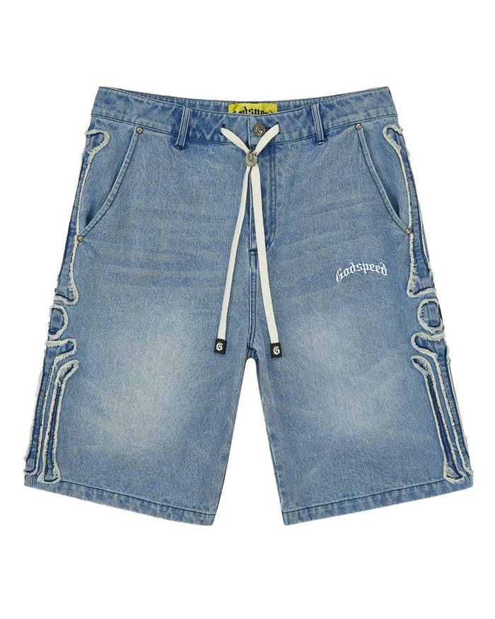 Godspeed Femur Frayed Denim Shorts Blue