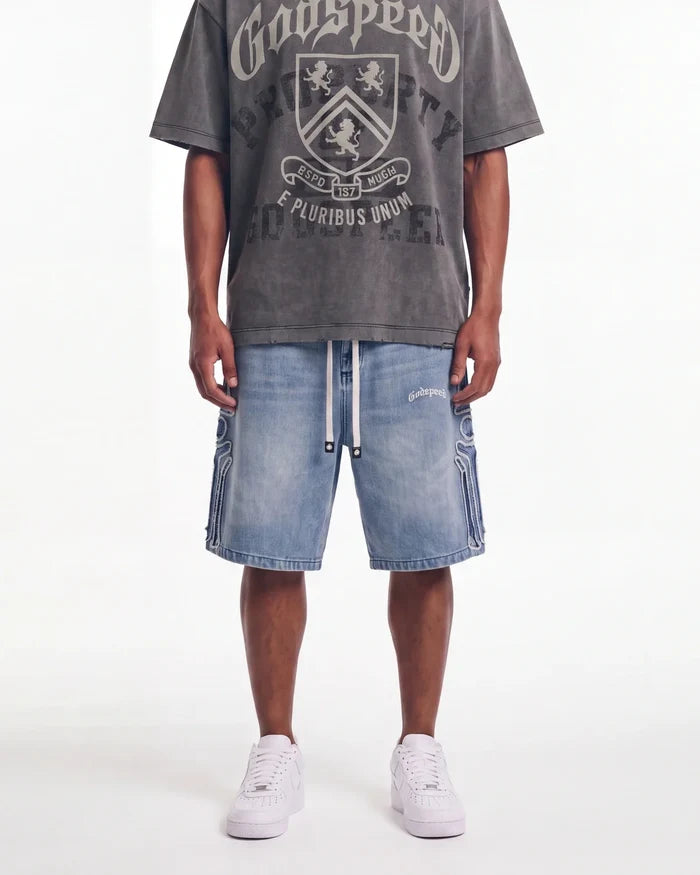 Godspeed Femur Frayed Denim Shorts Blue