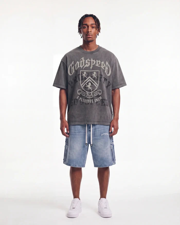 Godspeed Femur Frayed Denim Shorts Blue