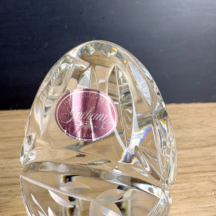 Gorham Victoria's Garden hand cut clear crystal egg paperweight - NextStage Vintage