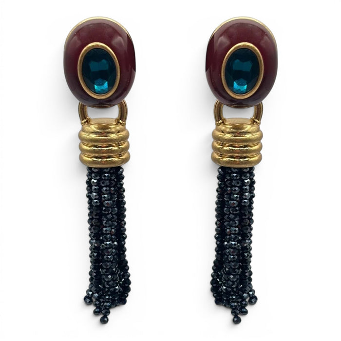 Grace Chocolate Resin Earrings With Sapphire Faceted Glass Removable Drop Earrings