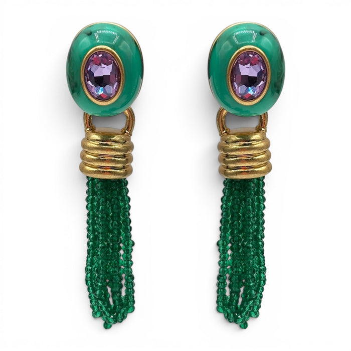 Grace Malachite Resin Earrings With Emerald Faceted Glass Removable Drop
