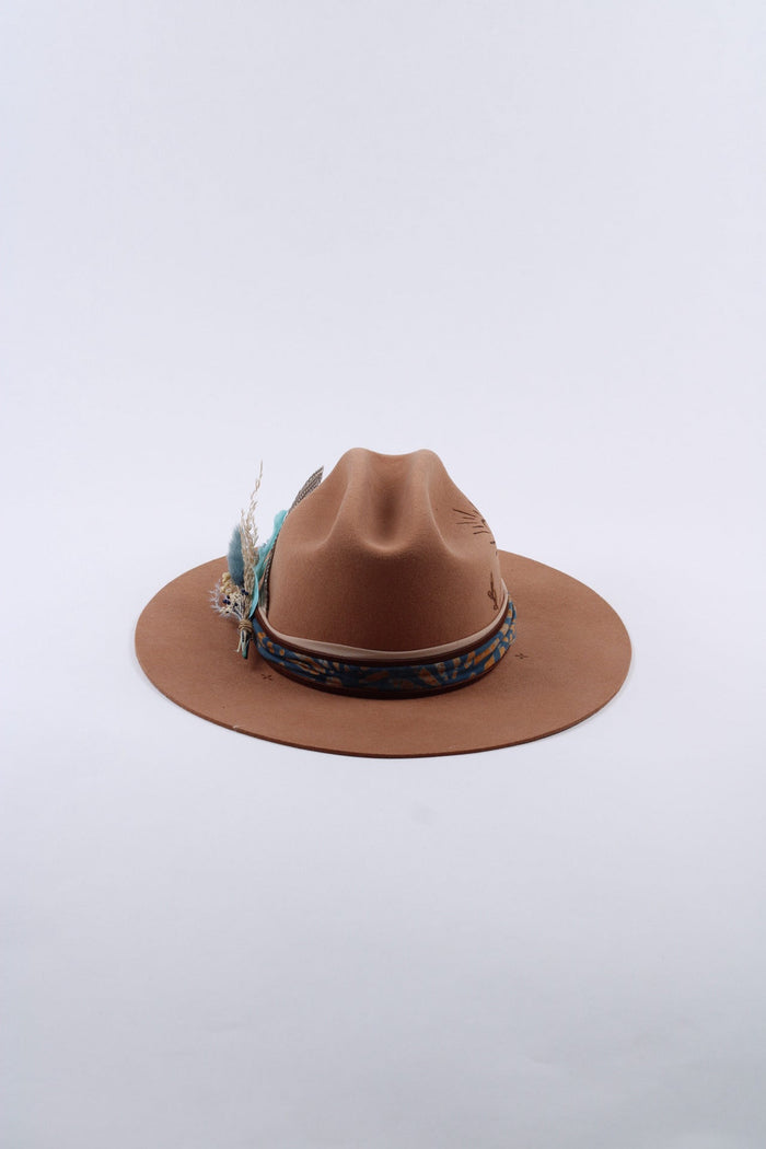 Tan merino wool flat brim western hat, additional view