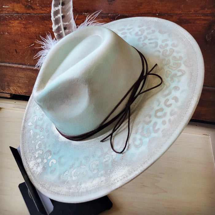 Hand-painted leopard felt hat in mint, additional view