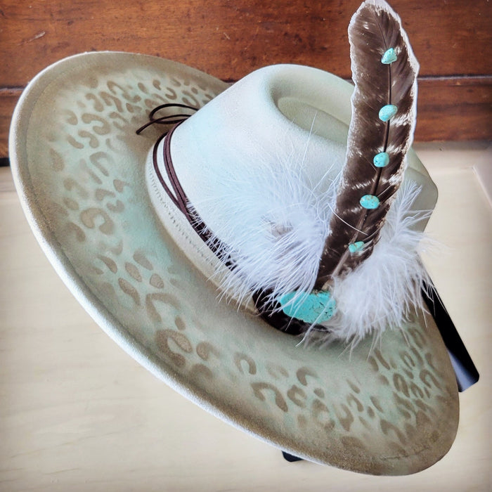 Hand-painted leopard felt hat in mint, additional view