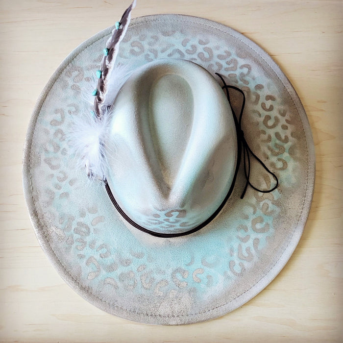 Hand-painted leopard felt hat in mint, additional view