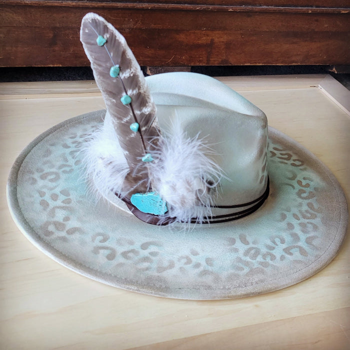 Hand-painted leopard felt hat in mint, additional view