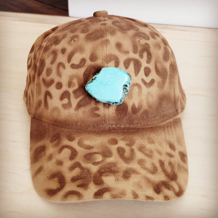 Hand-painted leopard suede cap in tan, additional view