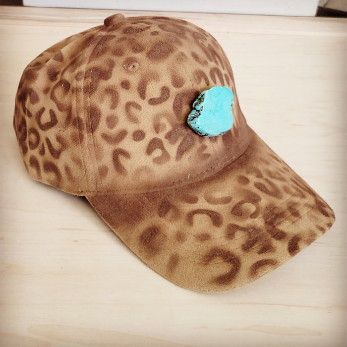 Hand-painted leopard suede cap in tan, additional view