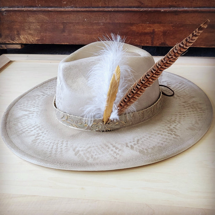 Hand-painted python felt hat in gold, additional view