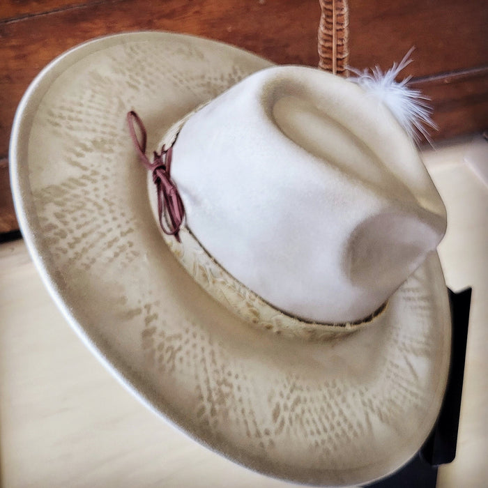 Hand-painted python felt hat in gold, additional view