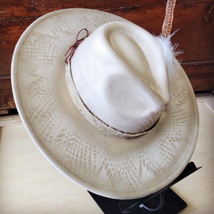 Hand-painted python felt hat in gold, additional view
