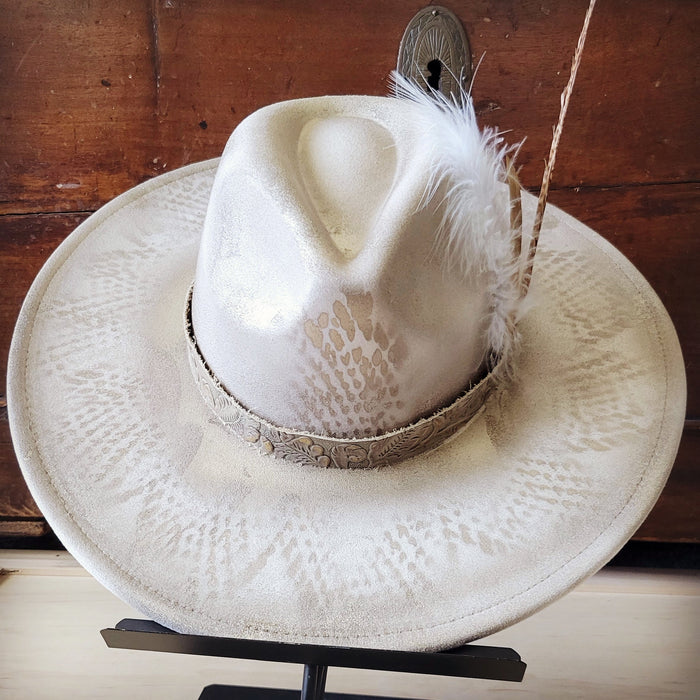 Hand-painted python felt hat in gold, additional view