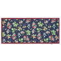 Hedgerow & Berries Washable Runner- 100% recycled cotton runner featuring dog rose, hazel and blackberries against a dark blue background.