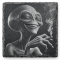 Laser engraved high alien slate coaster on natural slate