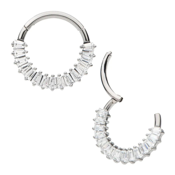 Initial Piercing  - Titanium Pronged Baguette CZ Cluster Front Facing Hinged Segment Clicker - Pic&Mix The Body Jewellery Shop