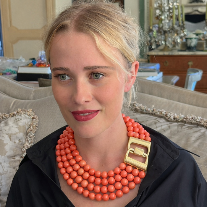 Irena Four Strand Coral Resin Bead Nesting Necklace