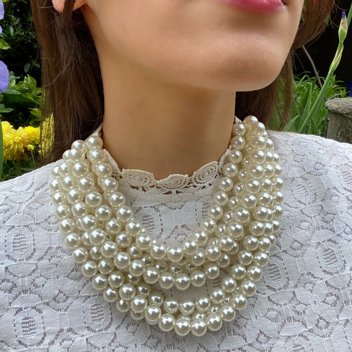 Isadora Multi-Strand Faux Pearl Necklace With Ivory Vegan Adjustable Clasp