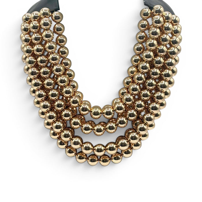 Isadora Multi-Strand Gold-Plated Resin Bead Necklace With Black Vegan Leather Clasp