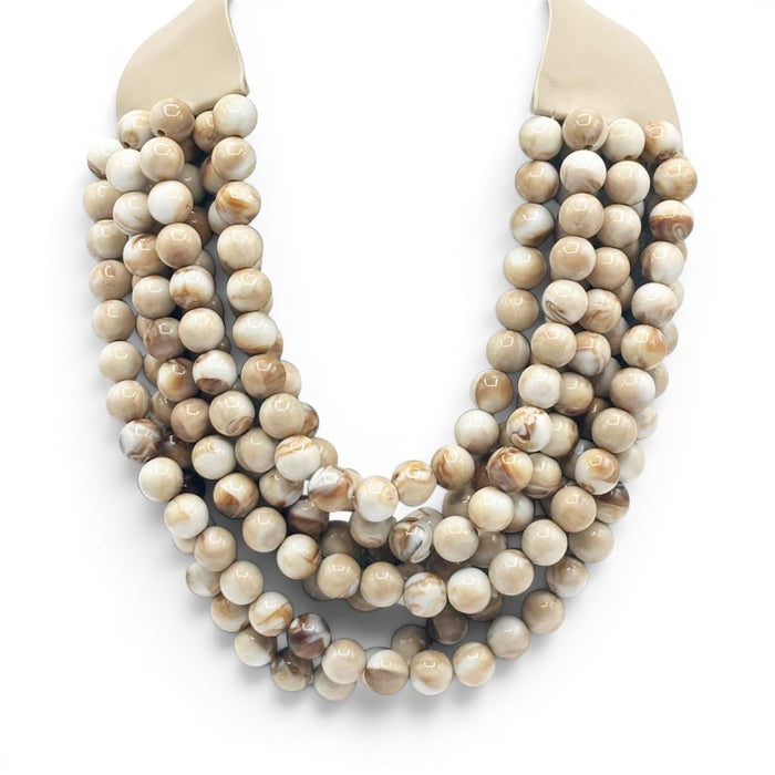 Isadora Multi-Strand Ivory Agate Resin Necklace With Ivory Vegan Adjustable Clasp