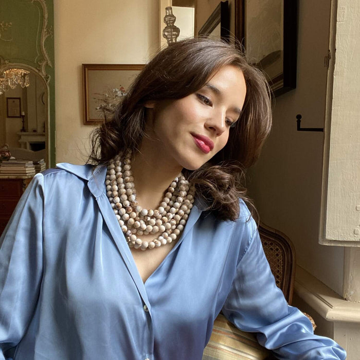 Isadora Multi-Strand Ivory Agate Resin Necklace With Ivory Vegan Adjustable Clasp