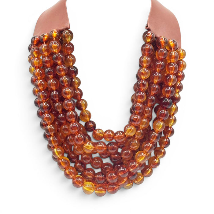 Isadora Multi-Strand Tortoise Resin Necklace With Vegan Adjustable Clasp