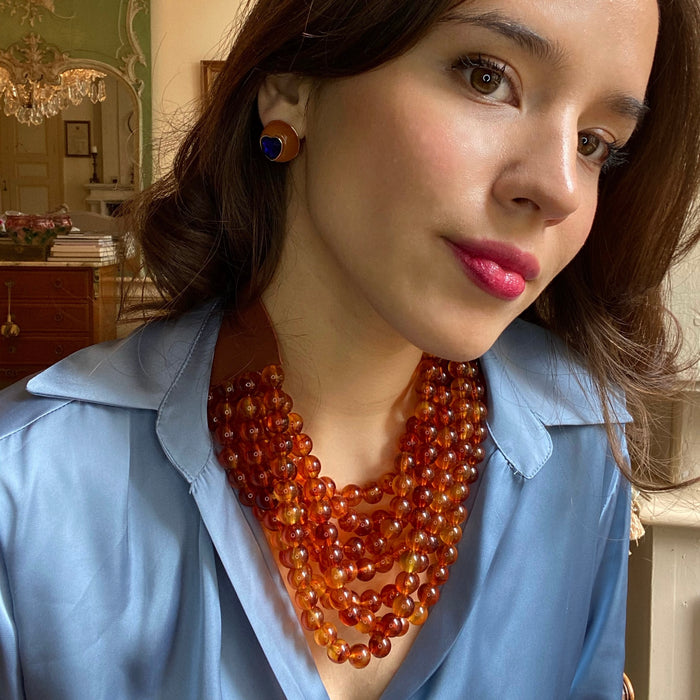 Isadora Multi-Strand Tortoise Resin Necklace With Vegan Adjustable Clasp
