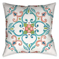 Laural Home's "Jewel Medallion I Indoor Decorative Pillow" displays a watercolor like design of a mosaic motif. The pink, turquoise and green color palate accentuate the motif off the white ground. The "Jewel Medallion" pillow collection is sure to make a beautiful display in any living space