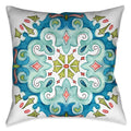 Laural Home's "Jewel Medallion II Indoor Decorative Pillow" displays a watercolor like design of a mosaic motif. The pink, turquoise and green color palate accentuate the motif off the white ground. The "Jewel Medallion" pillow collection is sure to make a beautiful display in any living space
