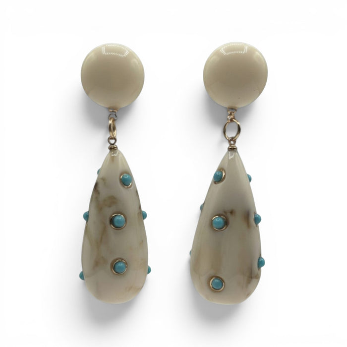Kathryn Ivory And Turquoise Drop Polka Dot Earrings
