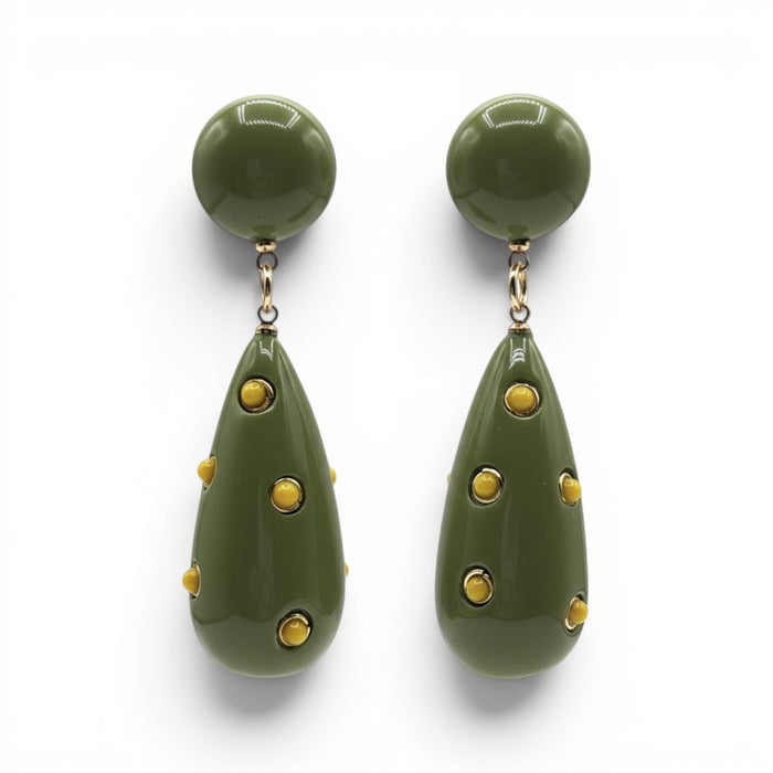 Kathryn Olive And Yellow Polka Dot Drop Earring