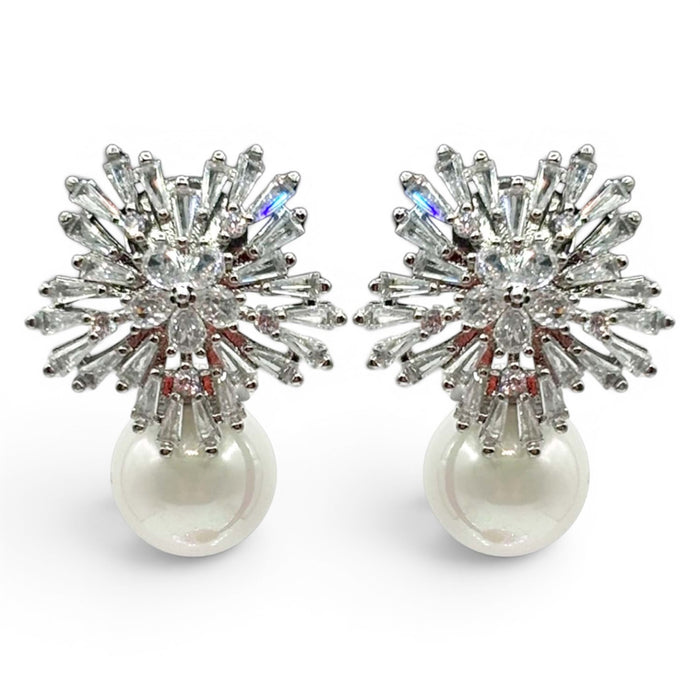 Lara Crystal Baguette And Pearl Clip On Drop Earrings
