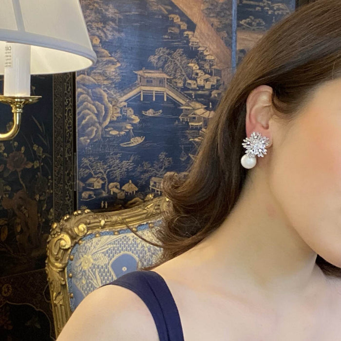 Lara Crystal Baguette And Pearl Clip On Drop Earrings