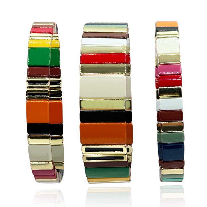 Larissa Enamel Elastic Three Piece Bracelet Set