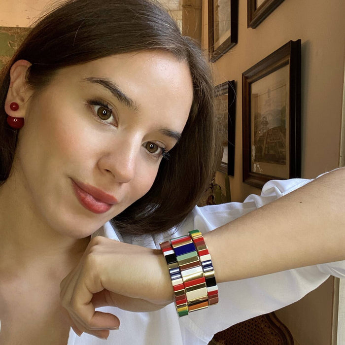 Larissa Enamel Elastic Three Piece Bracelet Set