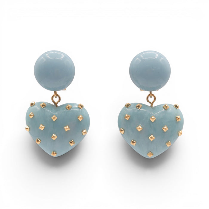 Lavinia Aqua Resin Studded Heart Drop Earrings