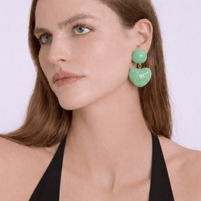 Lavinia Jade Resin Studded Heart Drop Earrings