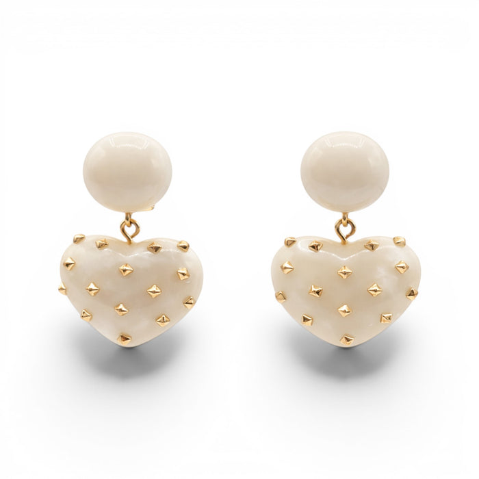 Lavinia Mother Of Pearl Resin Studded Heart Drop Earrings