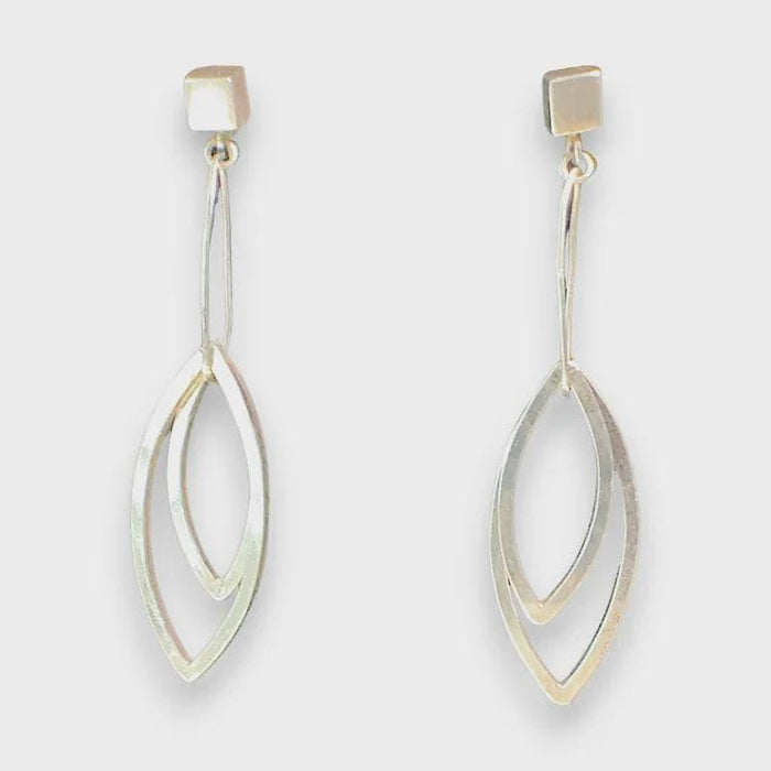 Interleaf Earrings, Sterling Silver Leaf Dangles, by Grace Chin, detail close-up