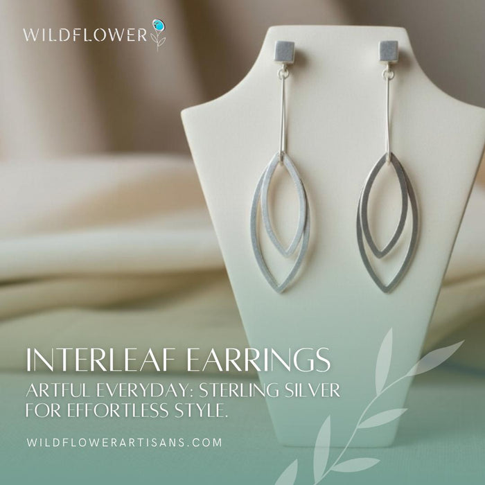 Interleaf Earrings, Sterling Silver Leaf Dangles, by Grace Chin