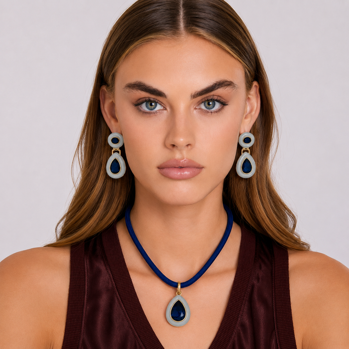 Lena Aqua And Sapphire Crystal Drop Necklace