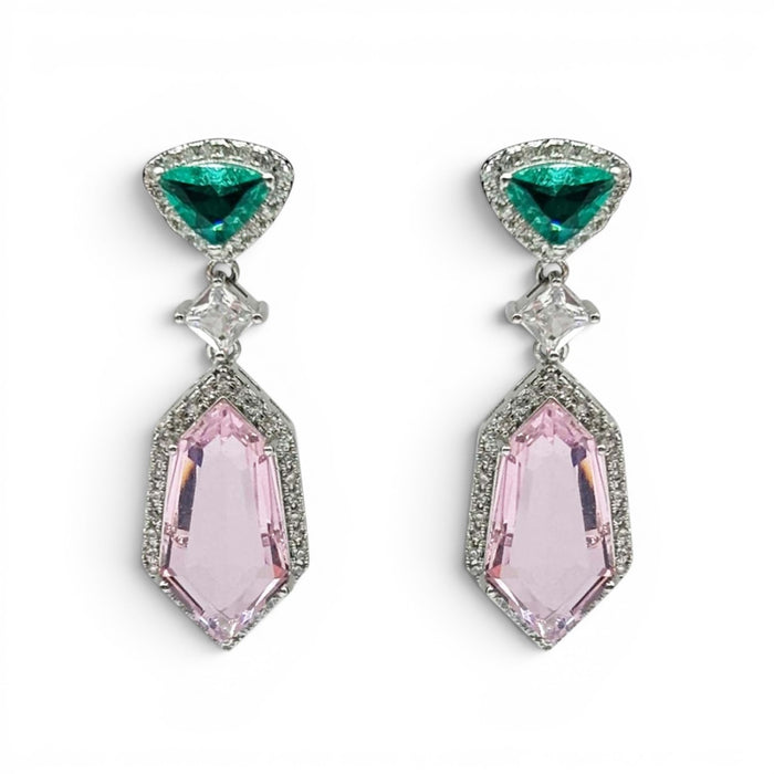 Leonie Emerald And Pink Cubic Zirconium Drop Earrings