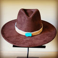 Light hair-on-hide hat band with turquoise slab, additional view