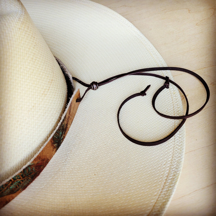 Light hair-on-hide hat band with turquoise slab, additional view